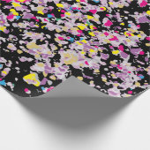 Confetti zwart omslagpapier cadeaupapier (Hoek)
