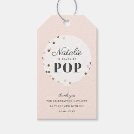 Confettiballon klaar om te knallen baby shower cadeaulabel
