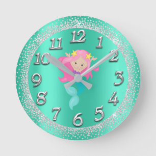 Confettien van de Kristallen Aqua van de meermin Ronde Klok