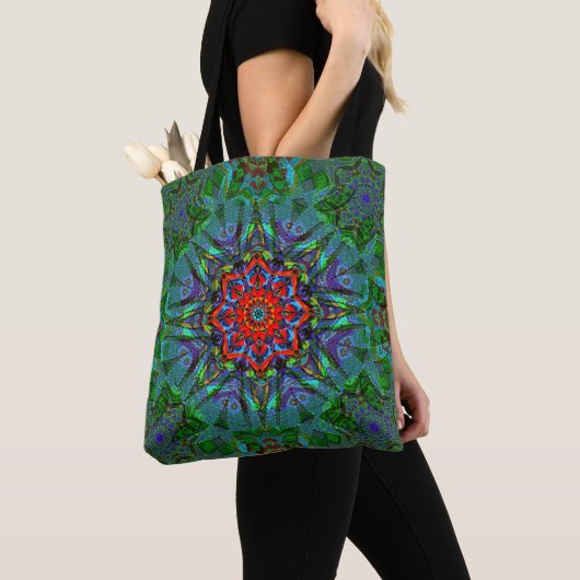 Confianza textiel textuur mandala patroon tote bag (Dichtbij)