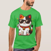 Confident Cat Sporting Sunglasses and Waving Hello T-shirt (Voorkant)