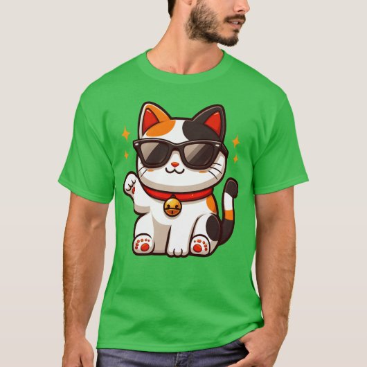 Confident Cat Sporting Sunglasses and Waving Hello T-shirt (Voorkant)
