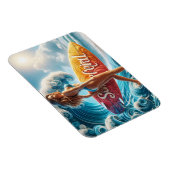 Confident Surfer Girl Walking Beach Waves Art Magneet (Rechterzijde)