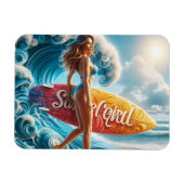 Confident Surfer Girl Walking Beach Waves Art Magneet (Horizontaal)