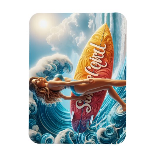 Confident Surfer Girl Walking Beach Waves Art Magneet (Verticaal)