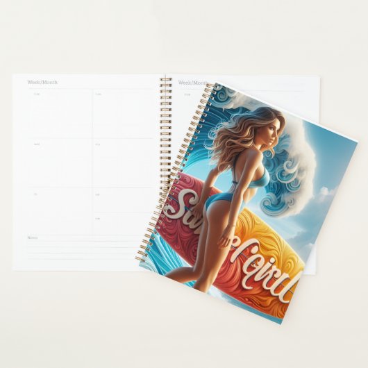 Confident Surfer Girl Walking Beach Waves Art Planner (Display)