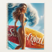 Confident Surfer Girl Walking Beach Waves Art Planner (Voorkant)