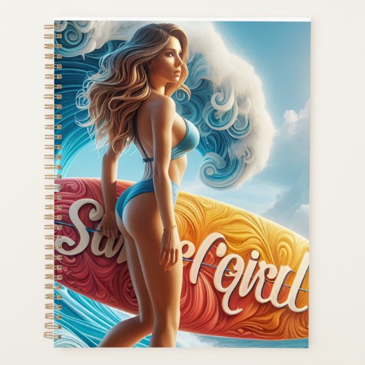 Confident Surfer Girl Walking Beach Waves Art Planner (Voorkant)