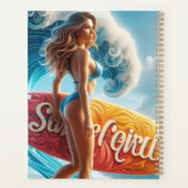 Confident Surfer Girl Walking Beach Waves Art Planner (Achterkant)