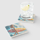 Confident Surfer Girl Walking Beach Waves Art Stenen Onderzetter (Zijkant)