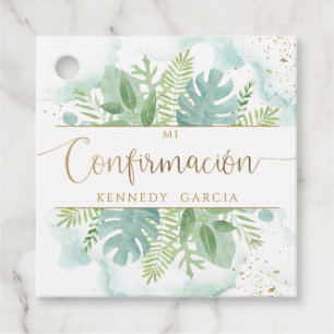 Confirmación, Greenery en Blue Green Waterverf Bedankjes Labels