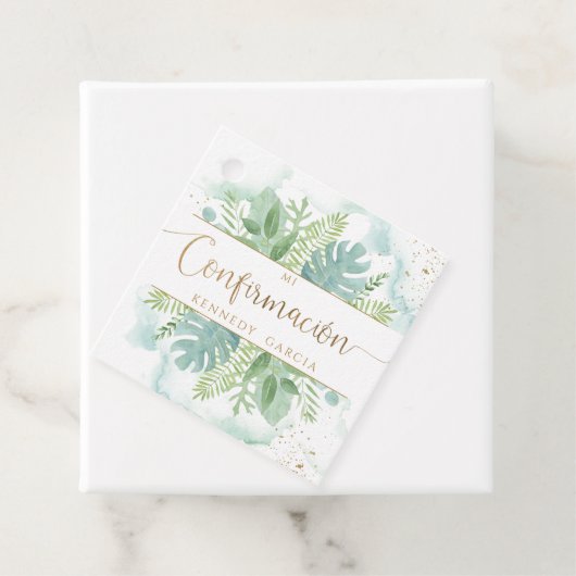 Confirmación, Greenery en Blue Green Waterverf Bedankjes Labels (In situ)