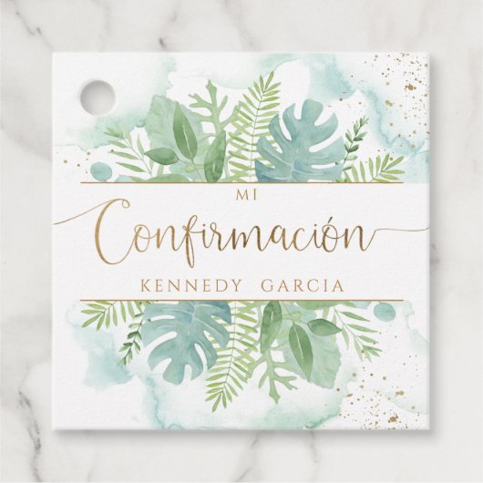 Confirmación, Greenery en Blue Green Waterverf Bedankjes Labels (Voorkant)