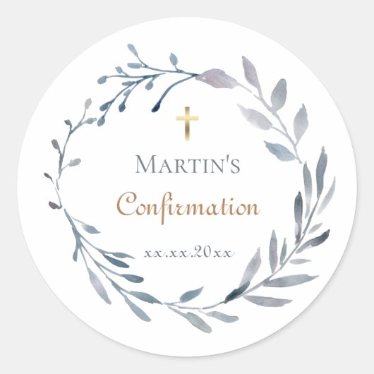 Confirmation blue wreath  ronde sticker (Voorkant)
