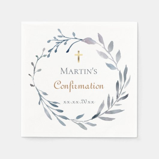 Confirmation blue wreath  servet (Voorkant)