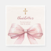 Confirmation blush pink bow cream cross luncheon servet (Voorkant)