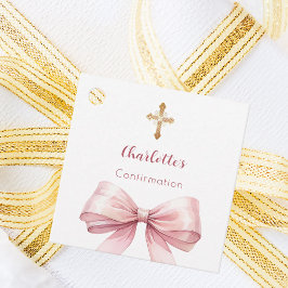 Confirmation blush pink bow cross girl DIY Bedankjes Labels