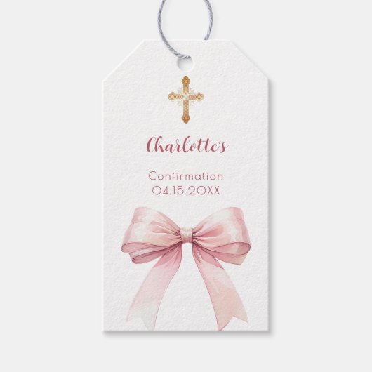 Confirmation blush pink bow cross girl DIY Cadeaulabel (Voorkant)
