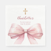 Confirmation blush pink bow cross luncheon servet (Voorkant)