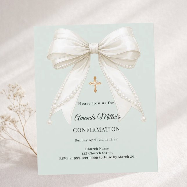 Confirmation bow ivory pearls sage invitation (Creator heeft geüpload)