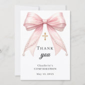 Confirmation bow pink pearls gold cross bedankkaart (Voorkant)