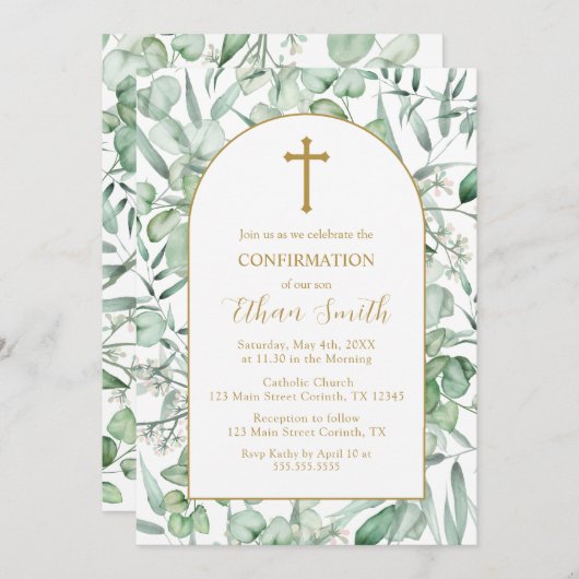 Confirmation Eucalyptus leaves Invitation Kaart (Voorkant / Achterkant)