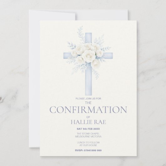 Confirmation for her, Modern Blue Floral Cross Kaart (Voorkant)