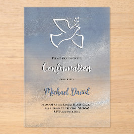 Confirmation gray blue marble acryl uitnodigingen