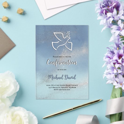 Confirmation gray blue marble acryl uitnodigingen (Insitu (Huwelijk))