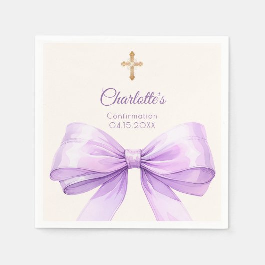 Confirmation lavender bow cream cross servet (Voorkant)