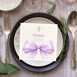 Confirmation lavender bow cream cross servet