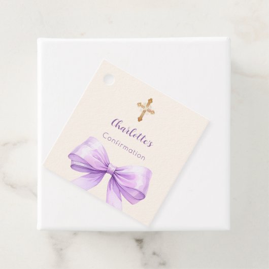 Confirmation lavender bow cross girl DIY Bedankjes Labels (In situ)