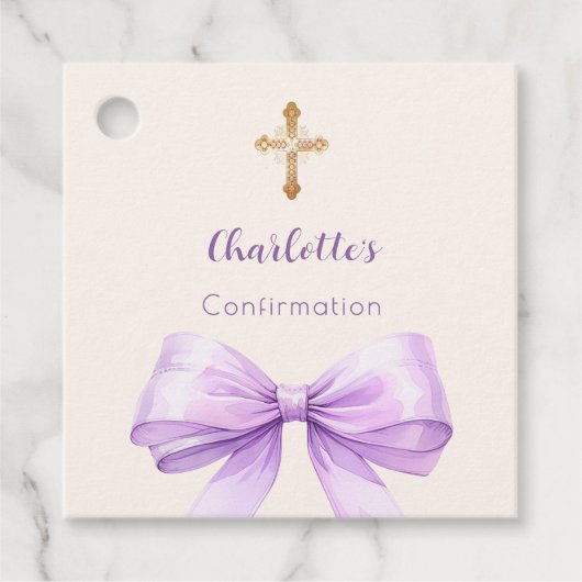 Confirmation lavender bow cross girl DIY Bedankjes Labels (Voorkant)