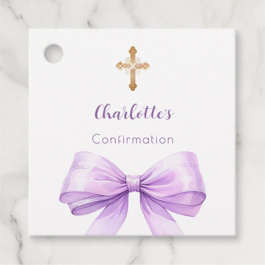 Confirmation lavender bow cross girl DIY Bedankjes Labels (Voorkant)