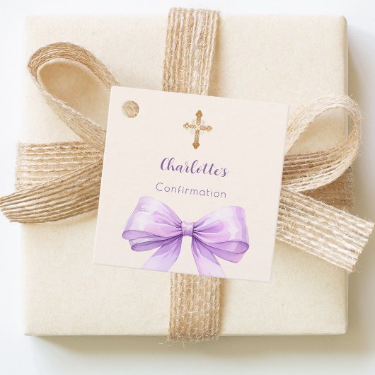 Confirmation lavender bow cross girl DIY Bedankjes Labels