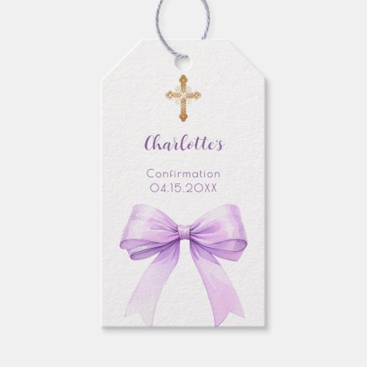 Confirmation lavender bow cross girl DIY Cadeaulabel (Voorkant)