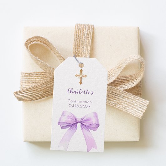 Confirmation lavender bow cross girl DIY Cadeaulabel