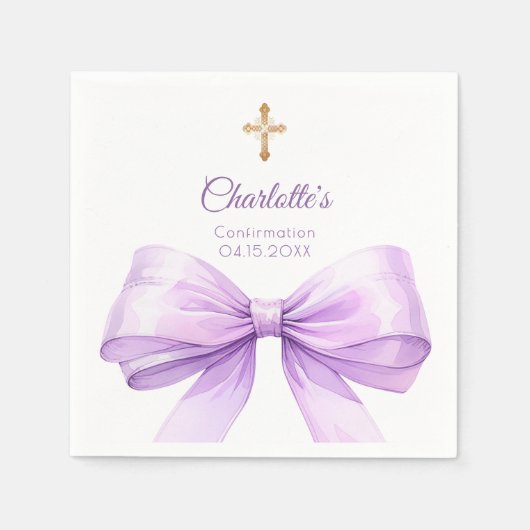 Confirmation lavender bow cross servet (Voorkant)