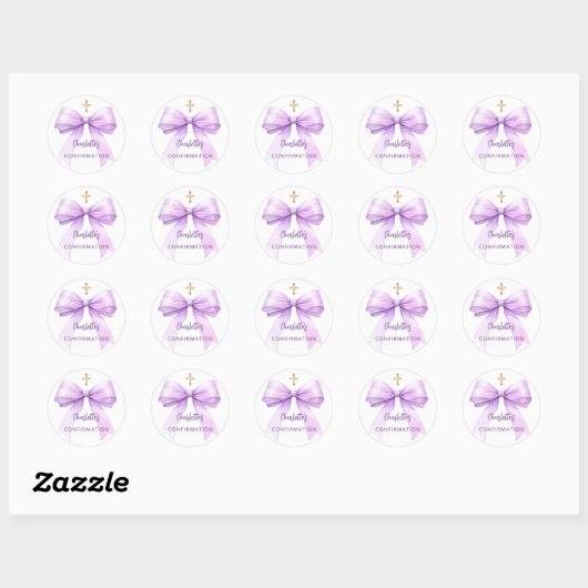 Confirmation lavender bow girl cross ronde sticker (Vel)