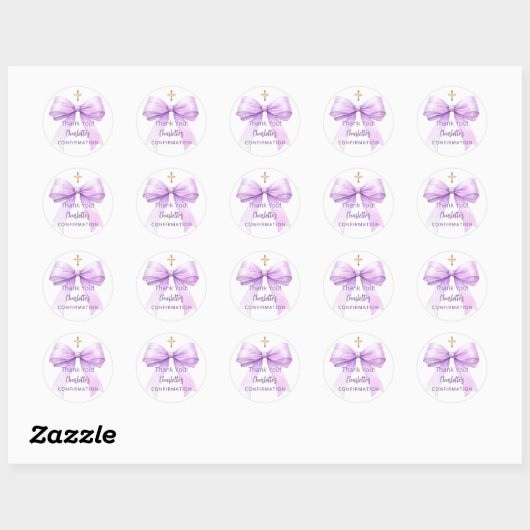 Confirmation lavender bow girl cross thank you ronde sticker (Vel)