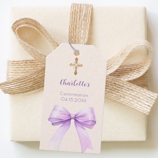 Confirmation lavender bow ivory cross girl DIY Cadeaulabel