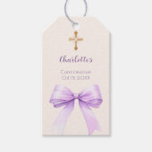 Confirmation lavender bow ivory cross girl DIY Cadeaulabel (Voorkant)