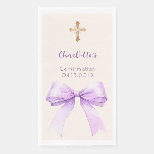 Confirmation lavender bow ivory cross girl servet (Voorkant)