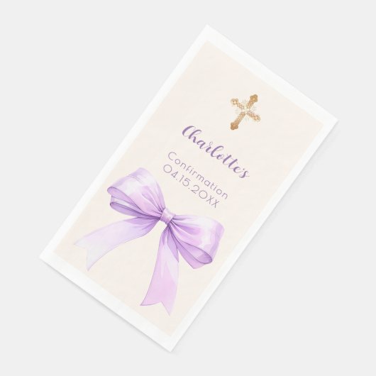 Confirmation lavender bow ivory cross girl servet (Hoek)
