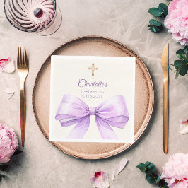 Confirmation lavender bow ivory cross luncheon servet