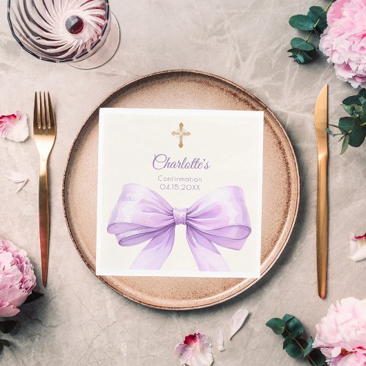 Confirmation lavender bow ivory cross luncheon servet
