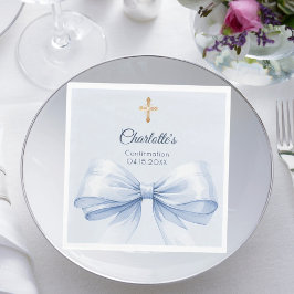 Confirmation light blue bow cross girl luncheon servet