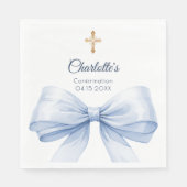 Confirmation light blue bow cross luncheon servet (Voorkant)