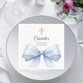 Confirmation light blue bow cross luncheon servet