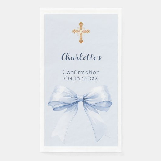 Confirmation light blue bow cross servet (Voorkant)